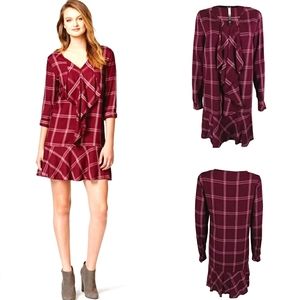 Kensie Cabernet Purple Plaid Ruffle Shirt Dress